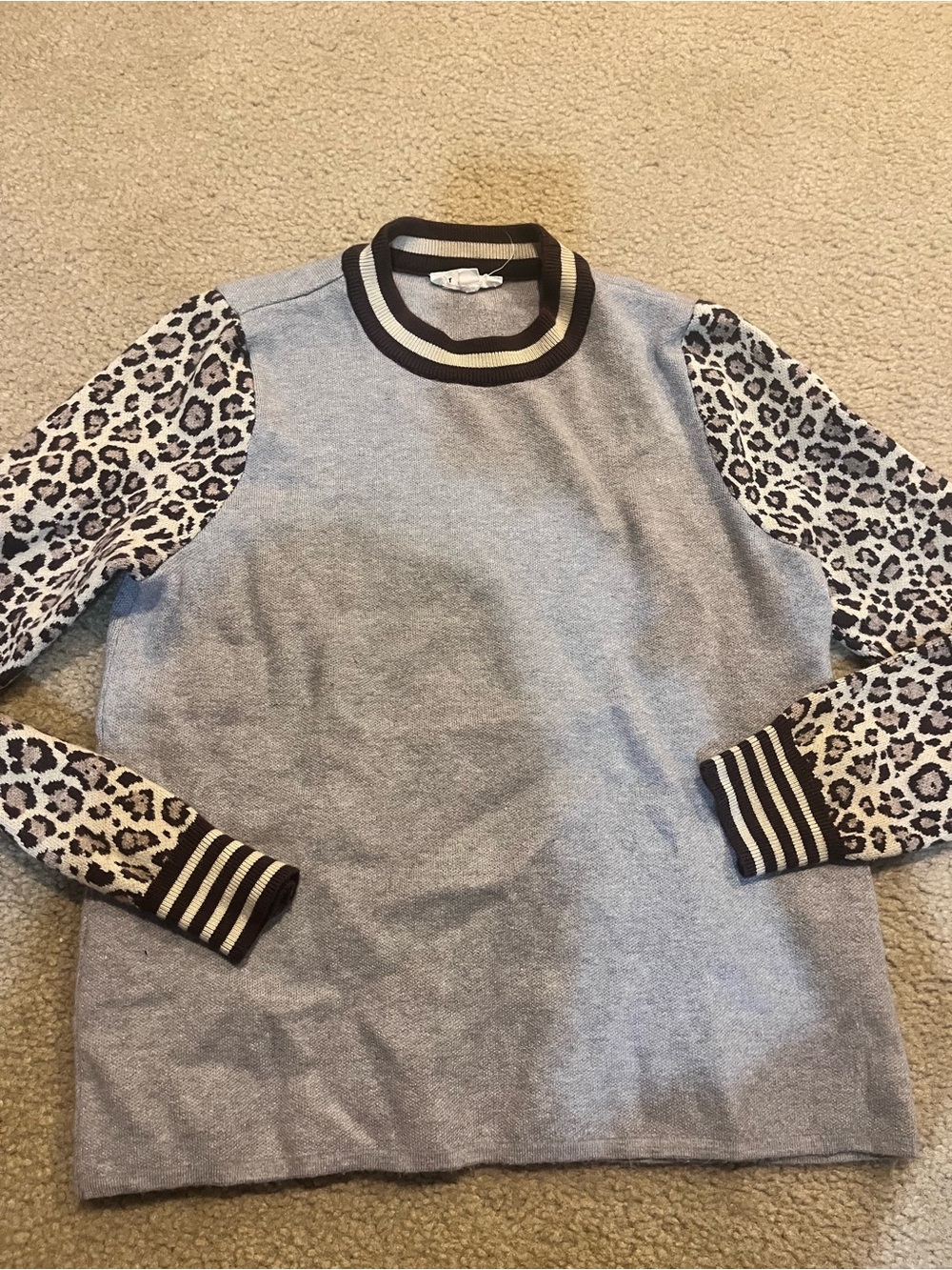 XS viscose knit Sweater with Leopard Print Sleeves